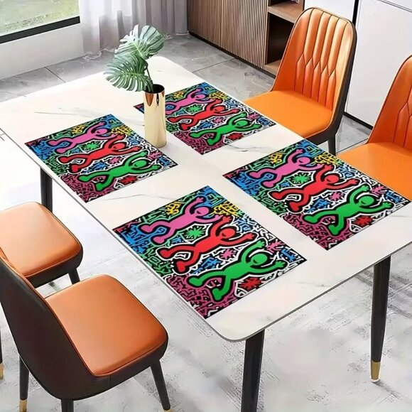 Keith Haring Pop Art Placemats, 4pcs, Fashion Print Pattern Table Mat. - Picture 4 of 6